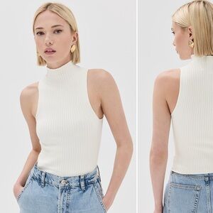 Reformation White Ribbed Turtleneck Tank Top
